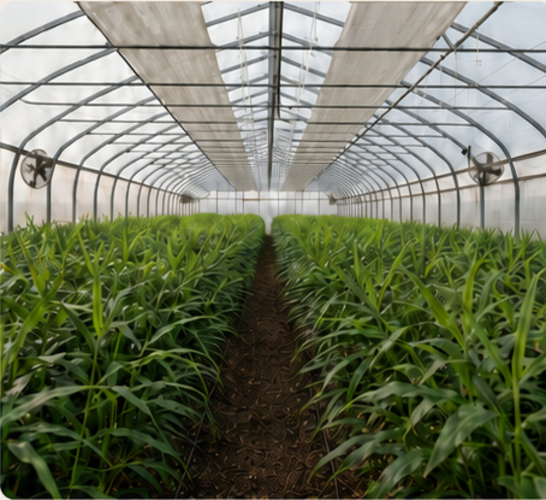 Rangs de gingembre cultivés en serre